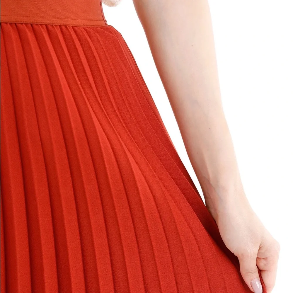 G-Line Women’s Orange Pleated Maxi Skirt with Elastic Waist Band - Picture 5 of 7